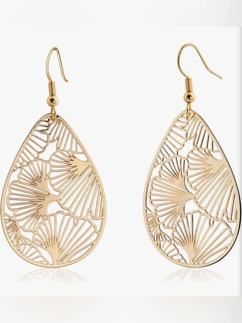 NEW 14K Gold Plated Silver Teardrop Filigree Dangle Earrings